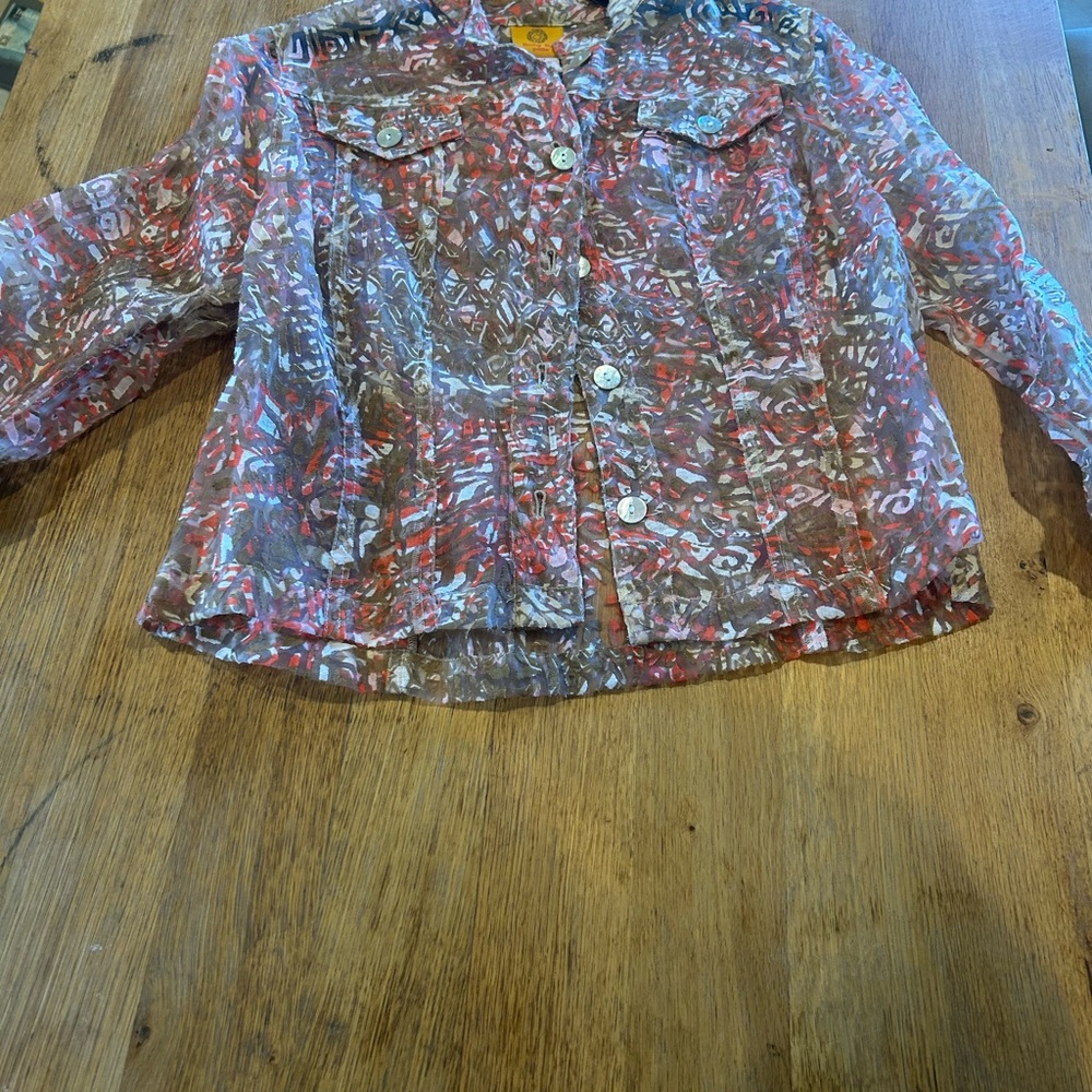 Ruby Rd. Red and White Patterned Jean Jacket